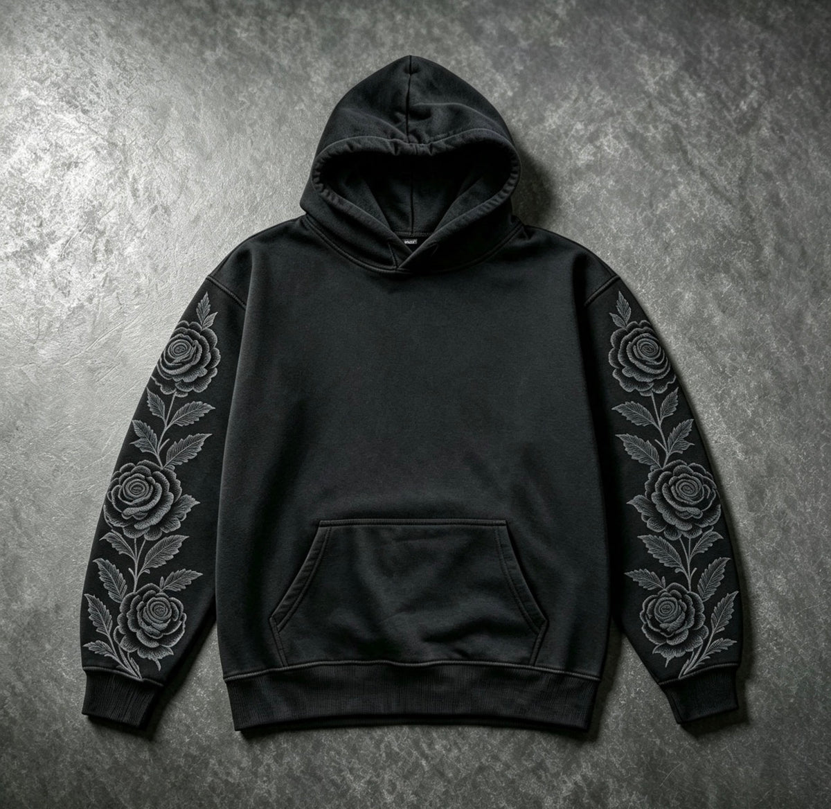 SilentWear Black Rose Embroidered Hoodie
