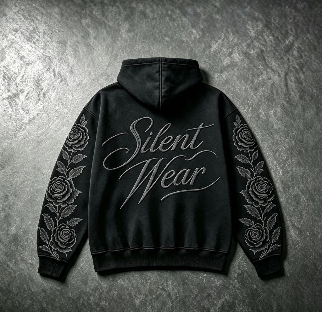 SilentWear Black Rose Embroidered Hoodie