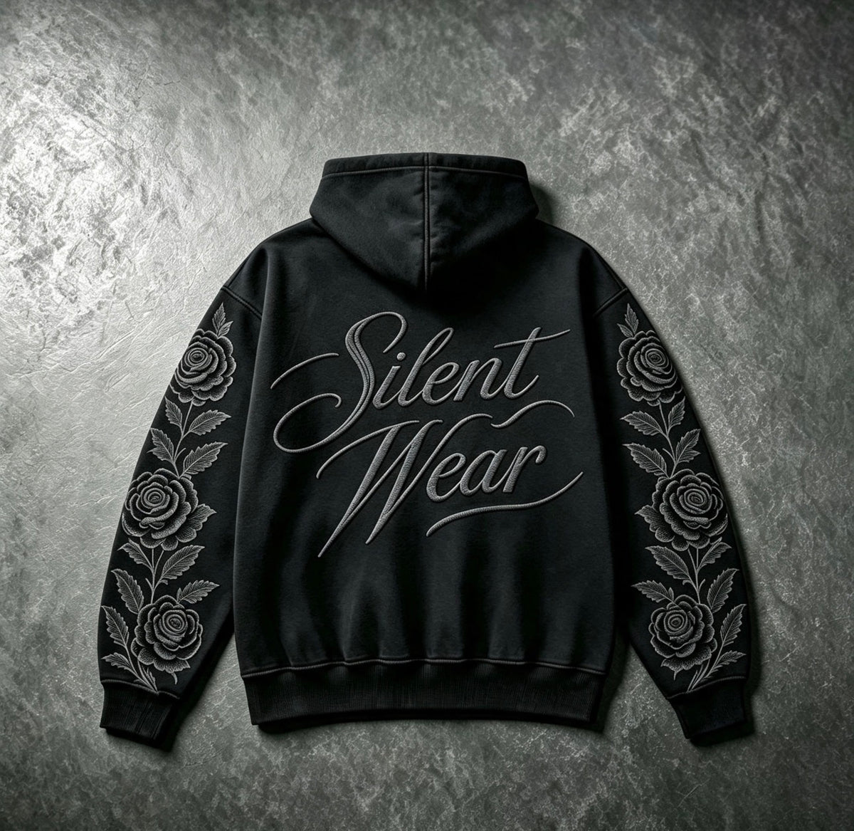 SilentWear Black Rose Embroidered Hoodie