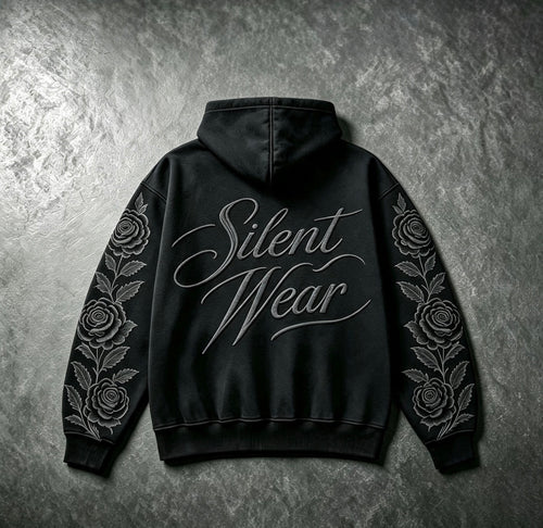 SilentWear Black Rose Embroidered Hoodie